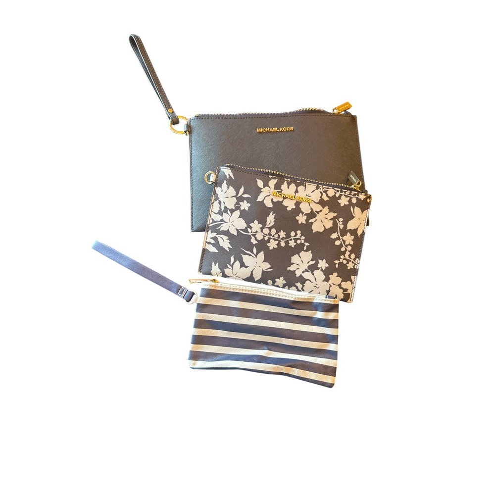 Michael Kors‎ Set Of 3 Wristlet Clutch Bags With Floral & Stripe Patterns